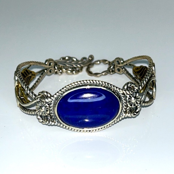 NWOT Carolyn Pollack Sterling Silver Brass Genuine Blue Lapis Gemstone Bracelet - Picture 2 of 9